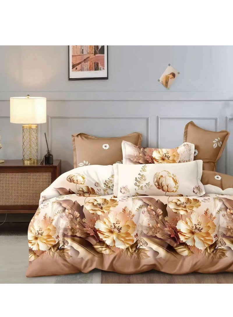 6-Piece King Size Duvet Cover Set – Botanical Leaf Design, Soft & Breathable Bedding Set with Fitted Sheet and Pillowcases