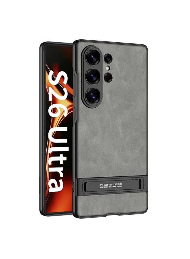 جي كي كي غطاء حماية فاخر من الجلد غير اللامع لهاتف سامسونج جالاكسي إس 26 ألترا (2026) أنه فائق النحافة و مقاوم للصدمات كما يوفر حماية شاملة و يدعم الشحن اللاسلكي مع حامل مخفي وفتحة للقلم - القلم غير مرفق - Image 1