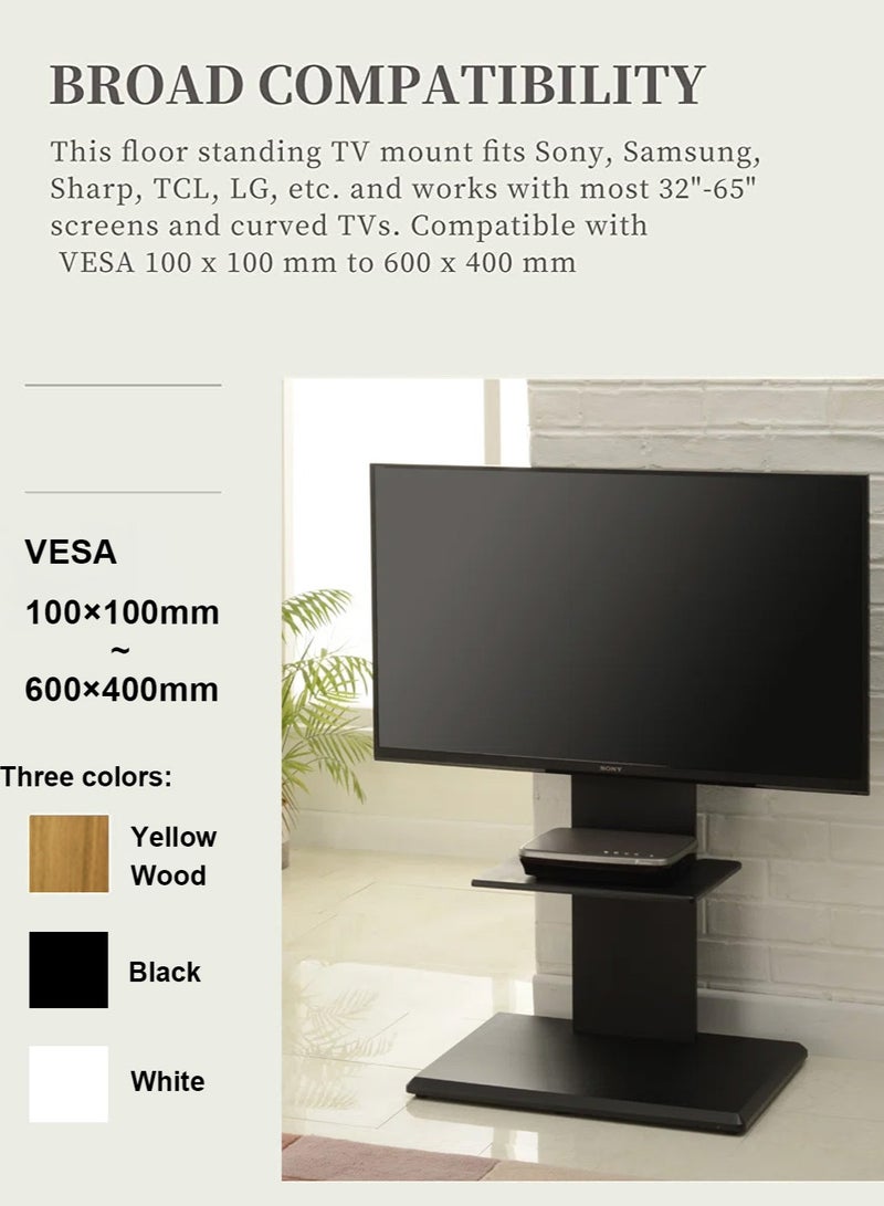 نوايوو حامل تلفزيون أرضي من 32 إلى 65 بوصة، مع منصة وسائط، وحامل تلفزيون بارتفاع عالمي قابل للتعديل، ودوران زاوية الرؤية (لون الخشب الأسود) - Image 2