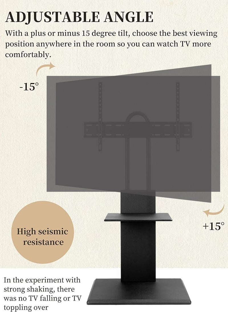نوايوو حامل تلفزيون أرضي من 32 إلى 65 بوصة، مع منصة وسائط، وحامل تلفزيون بارتفاع عالمي قابل للتعديل، ودوران زاوية الرؤية (لون الخشب الأسود) - Image 5