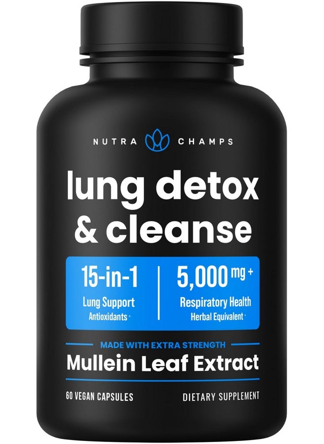 NutraChamps - Lung Detox & Cleanse | Mullein Leaf Capsules | 15-In-1 Lung Health Formula for Respiratory, Immune & Mucus Support | 10:1 Mullein Leaf Extract (3000mg Equivalent) | Vegan Lung Support Supplement - Image 1