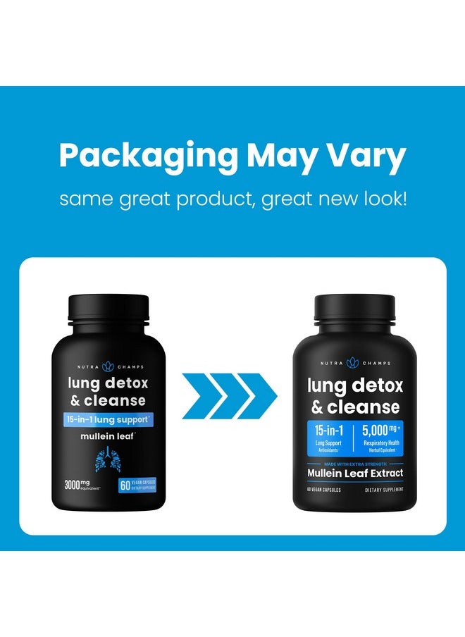 NutraChamps - Lung Detox & Cleanse | Mullein Leaf Capsules | 15-In-1 Lung Health Formula for Respiratory, Immune & Mucus Support | 10:1 Mullein Leaf Extract (3000mg Equivalent) | Vegan Lung Support Supplement - Image 1