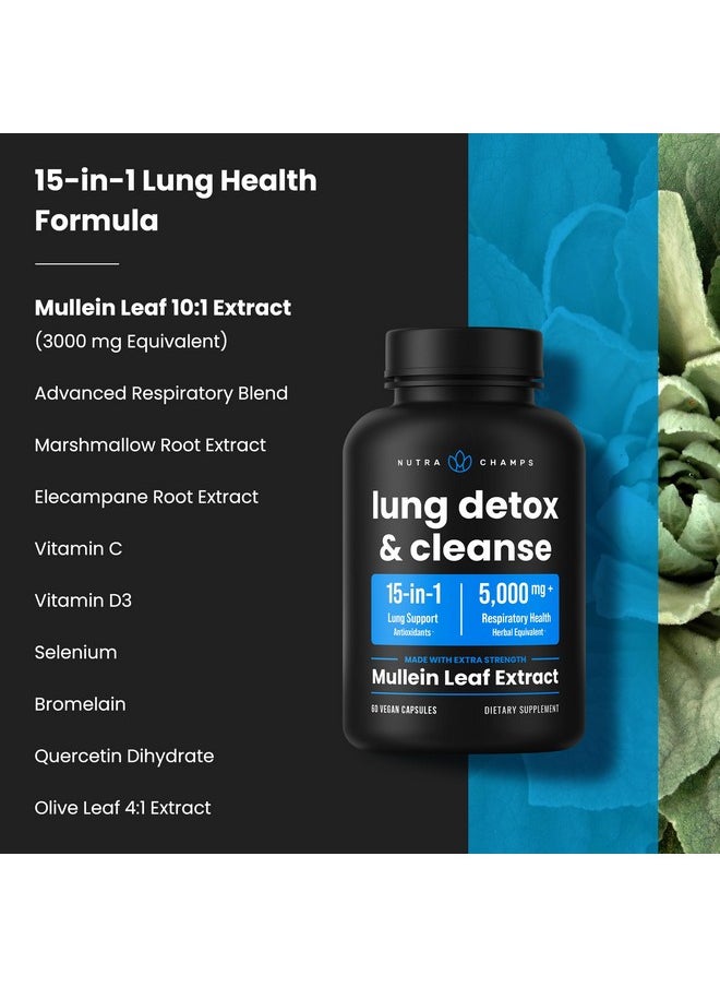 NutraChamps - Lung Detox & Cleanse | Mullein Leaf Capsules | 15-In-1 Lung Health Formula for Respiratory, Immune & Mucus Support | 10:1 Mullein Leaf Extract (3000mg Equivalent) | Vegan Lung Support Supplement - Image 1