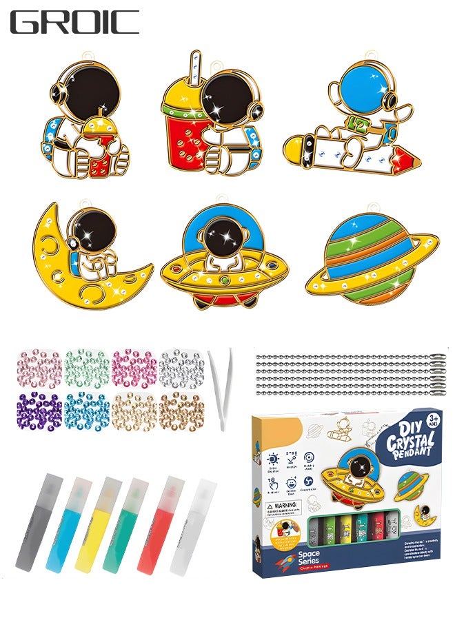 GROIC طقم فنون وحرف 6 قطع، مشاريع رسم افعلها بنفسك بموضوع رائد الفضاء، ملون مع الماس وسلسلة افعلها بنفسك، أفكار رائعة لنشاط رسم الأطفال في المنزل - Image 1
