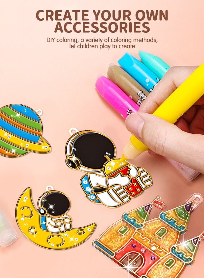 GROIC طقم فنون وحرف 6 قطع، مشاريع رسم افعلها بنفسك بموضوع رائد الفضاء، ملون مع الماس وسلسلة افعلها بنفسك، أفكار رائعة لنشاط رسم الأطفال في المنزل - Image 2