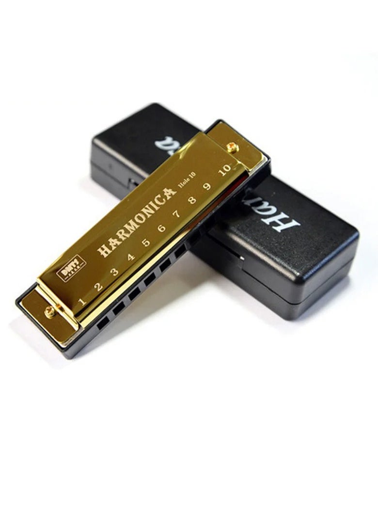 AROAQ Students Harmonica C Key, Compact And Portable 10 Hole Diatonic Harmonica C With Case, Durable Loud Sound Harmonica Musical Instrument For Beginner Students Kids, (Gold, 1pc)  - Image 1