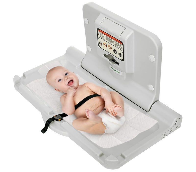 Alpine Industries Alpine Wall Mounted Baby Changing Station - Horizontal Baby Changing Table Foldable Diaper Tables with Safety Strap for Commercial Bathroom, ADA Complaint (Hardware Included) White Gray - Image 1