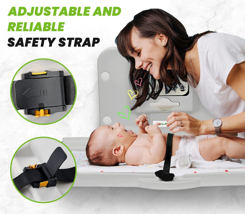 Alpine Industries Alpine Wall Mounted Baby Changing Station - Horizontal Baby Changing Table Foldable Diaper Tables with Safety Strap for Commercial Bathroom, ADA Complaint (Hardware Included) White Gray - Image 3