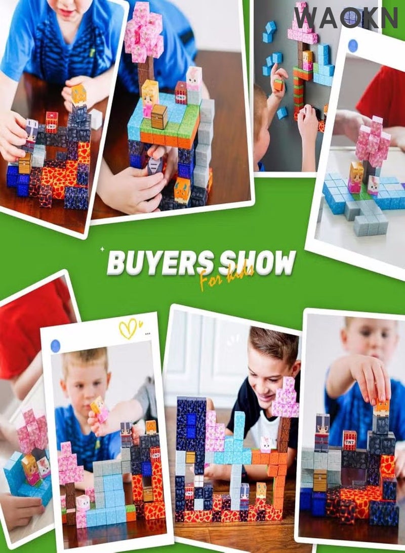 WAOKN Magnetic Blocks - Build Magnet World Magic Portal Set, Magnetic Tiles 0.8" Building Blocks Toddler Toys STEM Sensory Outdoor Toys for 3+ Year Old Boys & Girls, Creative Kids Games Kids Toys 84PCS - Image 2