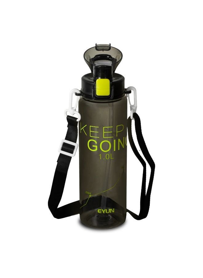 EYUN Keep going sports water bottle plastic leak proof unisex for gym office outdoor school with strap 1 l black  - Image 2
