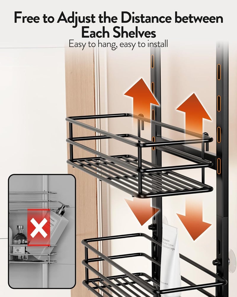 Orimade Over the Door Shower Caddy Adjustable Hanging Organizer Shelf Rustproof with Hook,Shampoo Holder Bathroom Shelf with Soap Holder,Shower Basket with Suction Cup Extra Large, 5 Tier (US Patent) - Image 3
