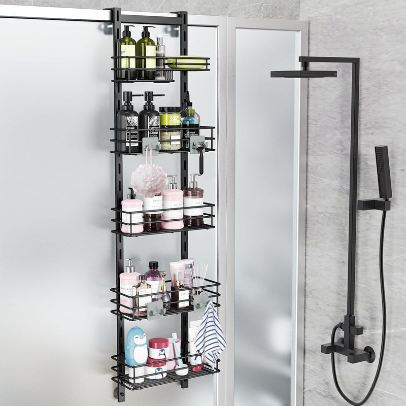 Orimade Over the Door Shower Caddy Adjustable Hanging Organizer Shelf Rustproof with Hook,Shampoo Holder Bathroom Shelf with Soap Holder,Shower Basket with Suction Cup Extra Large, 5 Tier (US Patent) - Image 1