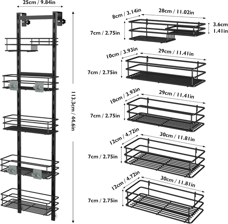 Orimade Over the Door Shower Caddy Adjustable Hanging Organizer Shelf Rustproof with Hook,Shampoo Holder Bathroom Shelf with Soap Holder,Shower Basket with Suction Cup Extra Large, 5 Tier (US Patent) - Image 2