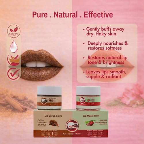 Greenviv Coffee & Cinnamon Lip Scrub + Aloe Vera & Pomegranate Lip Mask for Dark Lips & Tanning, Removes Dead Skin & Smoothens Lips | 20 g, Pack of 2 - Image 3