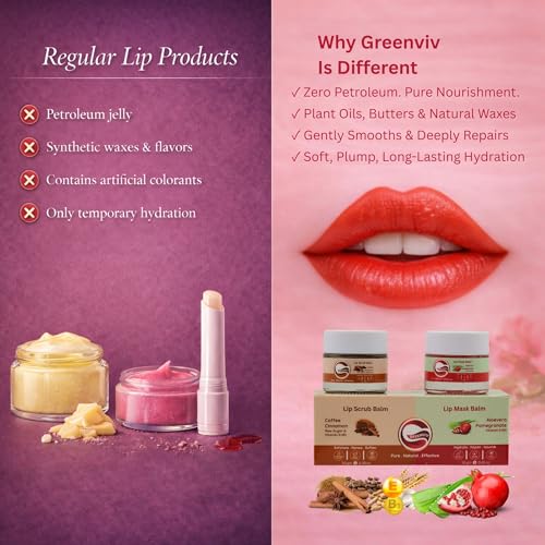 Greenviv Coffee & Cinnamon Lip Scrub + Aloe Vera & Pomegranate Lip Mask for Dark Lips & Tanning, Removes Dead Skin & Smoothens Lips | 20 g, Pack of 2 - Image 5