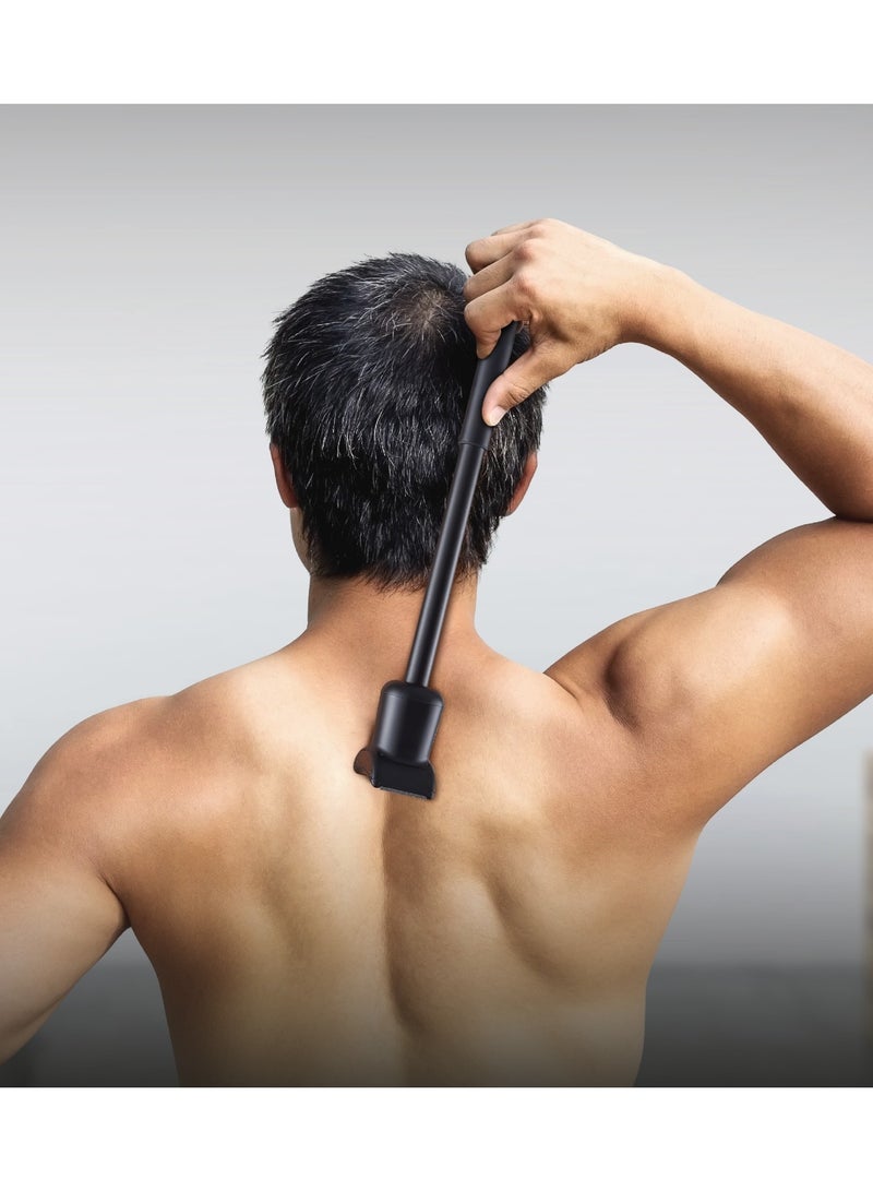 GREEN LION Flexgroom 2 in 1 Body Groomer with Dual-Head Design & Extendable Handle/Easy Back Reach/Waterproof/Rechargeable Shaver/Body Hair Shaver / Shave Leg Hair/Trim Back Hair - Grey - Image 2