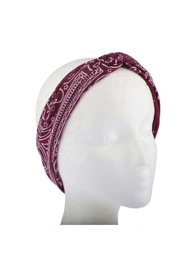 Lux Accessories LUX ACCESSORIES Burgundy Dark Red Soft Bandana Print Knot Front Headband  - Image 2