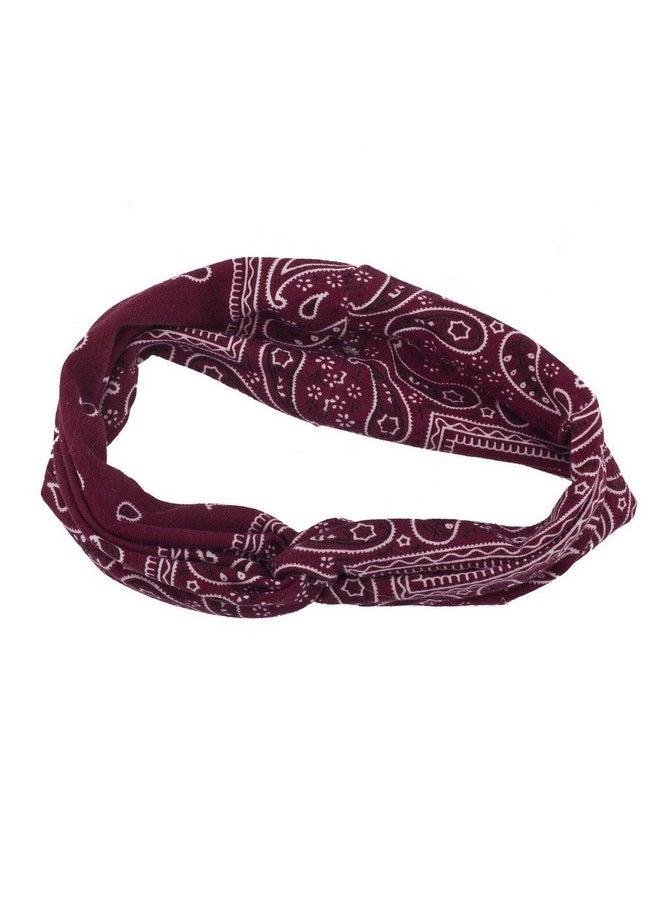 Lux Accessories LUX ACCESSORIES Burgundy Dark Red Soft Bandana Print Knot Front Headband  - Image 1