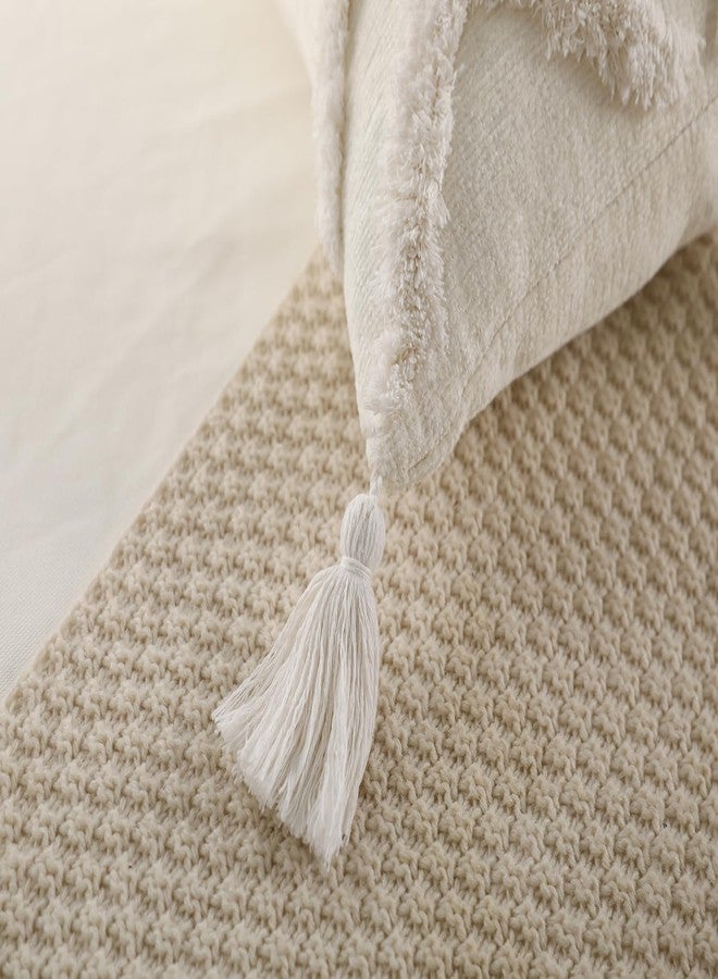 PANOD غطاء وسادة لامبور طويل مزخرف 14x36 بوهيمي، ناعم جداً من الشنيل، غطاء وسادة لامبور طويل جداً مع خرز للسرير والأريكة والكنبة في المنزل، أبيض، حديث نحيف - Image 5