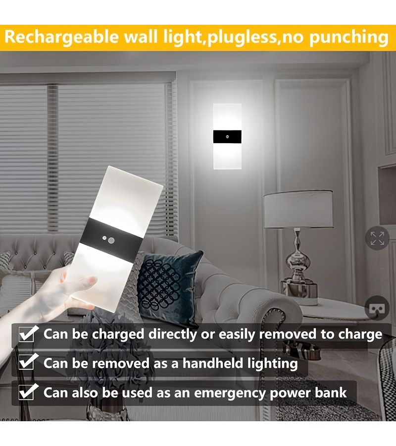 2 عبوات مصباح حائط LED يعمل بالطاقة المغناطيسية القابلة لإعادة الشحن مع ضوء دافئ وشحن USB - Image 4