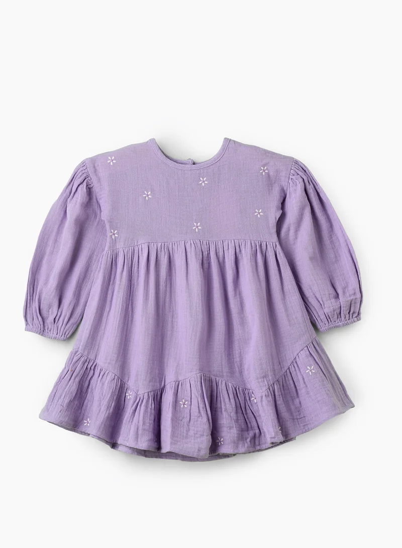 Jelliene Girls Lilac Embroidered Long Sleeve Dress