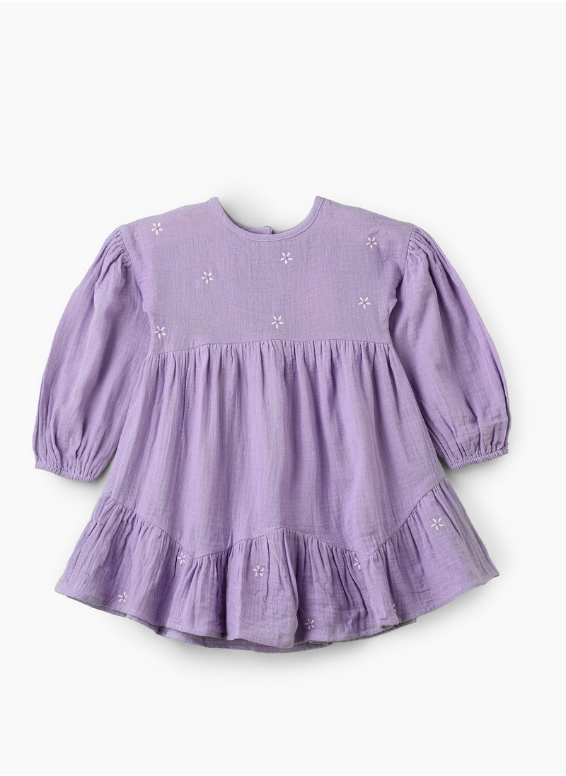 Jelliene Girls Lilac Embroidered Long Sleeve Dress  - Image 1