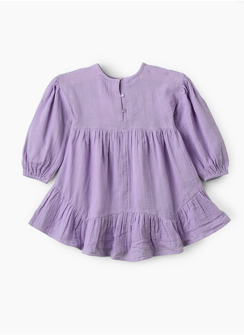 Jelliene Girls Lilac Embroidered Long Sleeve Dress  - Image 2