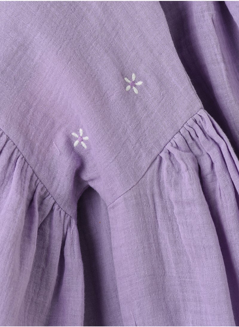 Jelliene Girls Lilac Embroidered Long Sleeve Dress  - Image 4