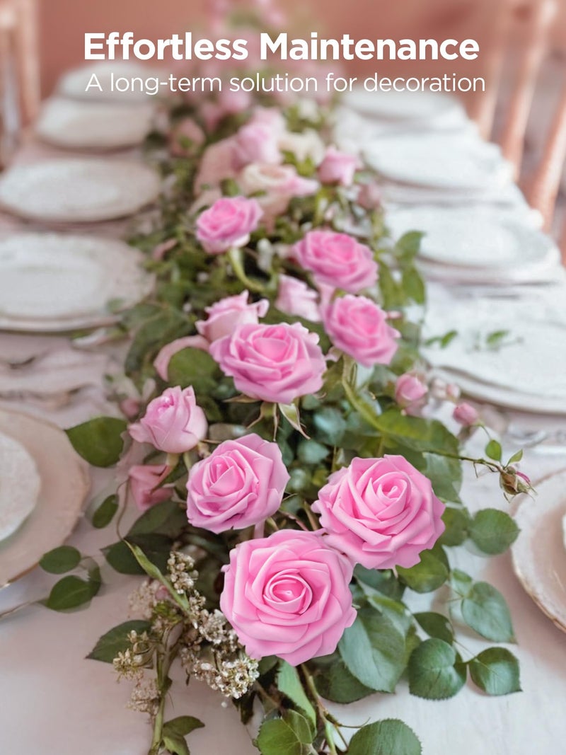 InnoGear Artificial Flowers, 100 Pcs Pink Foam Fake Roses Bulk with Stems for Decoration DIY Wedding Bouquets Centerpieces Bridal Shower Party Valentines Christmas Tree - Image 5