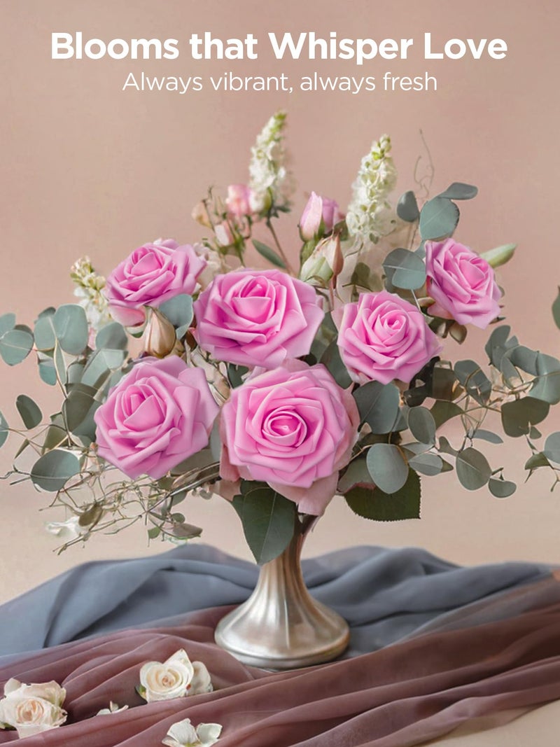 InnoGear Artificial Flowers, 100 Pcs Pink Foam Fake Roses Bulk with Stems for Decoration DIY Wedding Bouquets Centerpieces Bridal Shower Party Valentines Christmas Tree - Image 4