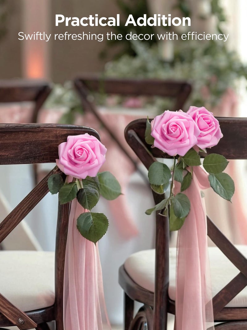 InnoGear Artificial Flowers, 100 Pcs Pink Foam Fake Roses Bulk with Stems for Decoration DIY Wedding Bouquets Centerpieces Bridal Shower Party Valentines Christmas Tree - Image 3