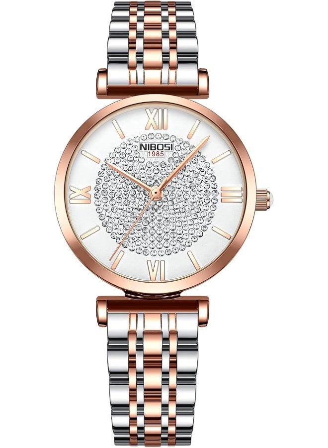 NIBOSI Women's Watch Analog Quartz Rose Gold Diamond Wrist Watch for Ladies Stylish Stainless Steel Watch Girl Gift - Image 1