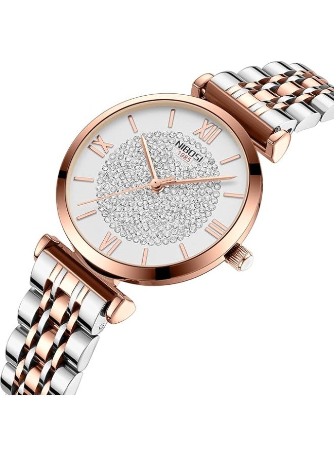 NIBOSI Women's Watch Analog Quartz Rose Gold Diamond Wrist Watch for Ladies Stylish Stainless Steel Watch Girl Gift - Image 2