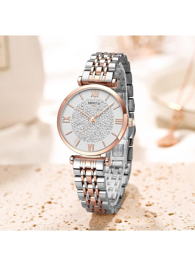 NIBOSI Women's Watch Analog Quartz Rose Gold Diamond Wrist Watch for Ladies Stylish Stainless Steel Watch Girl Gift - Image 5