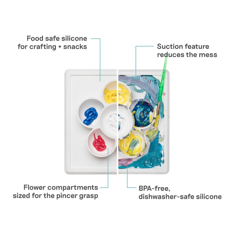 ezpz Mini Play Mat for Baby + Toddler (Cream) - 6 Months+ - Suction Plate with Flower Compartments for Crafts, Painting, Sorting, Snack Time - Promotes Pincer Grip - Image 2