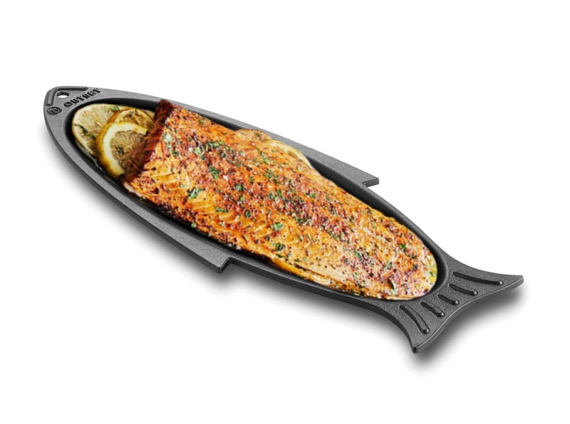 Outset 76376 Fish Cast Iron Grill and Serving Pan Black 189 x 728 x 098 inches