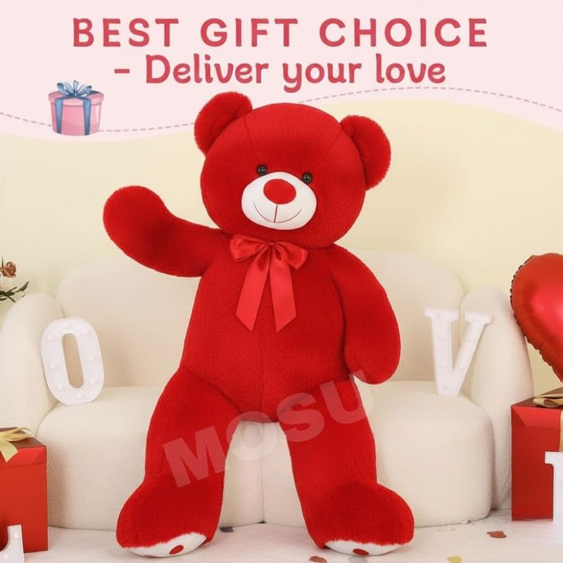 MOSU Giant Teddy Bear 6 Feet Big Red Stuffed Animal Stuffed Bears, Valentines Teddy Bear Gift for Women Girlfriend Boyfriend, Soft Lifesize Bear Plush for Girl Boy, Plush Gift for Kids (6 Feet) - Image 5