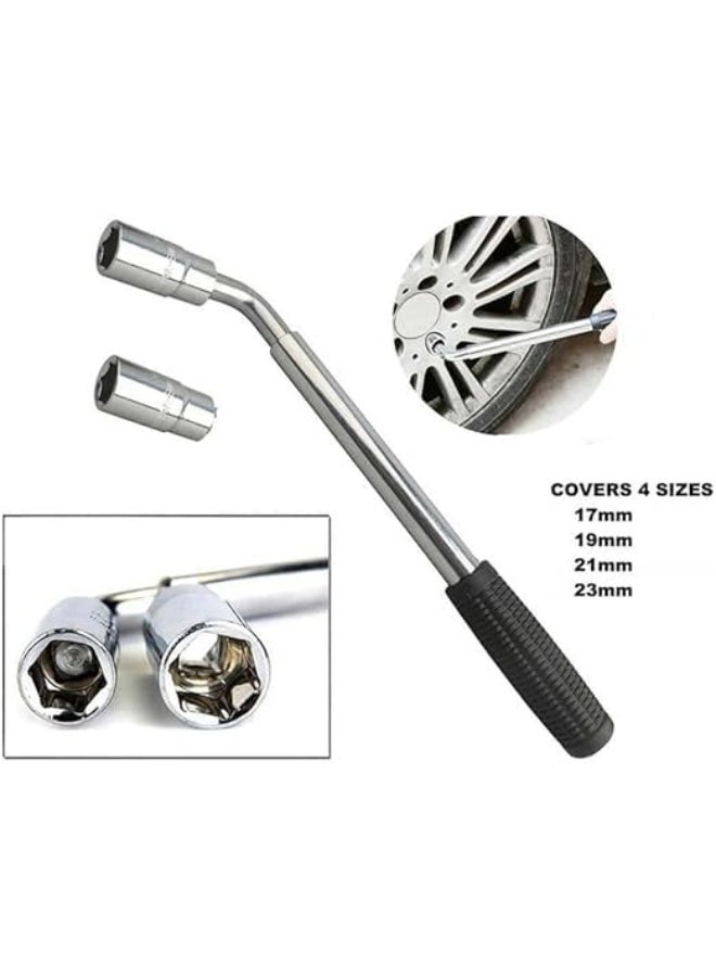 Al-Aqrab Extendable Wheel Nut Wrench – Telescopic Tire Screw Tool with 17/19/21/23mm Sockets – Heavy Duty L-Type Lug Wrench with Ergonomic Power Grip - Image 2