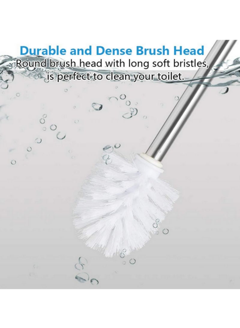 2 Pack Toilet Brush Stainless Steel Handle Waterproof Rustproof Durable Bathroom Brush Holder Set Corner Cleaning Toilet Brush with Long Brush and Handle Antirust Design Soft but Firm Bristles - Image 3