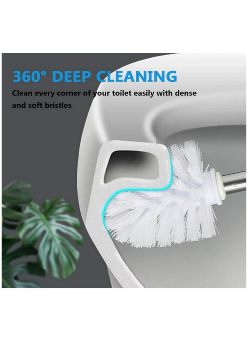 2 Pack Toilet Brush Stainless Steel Handle Waterproof Rustproof Durable Bathroom Brush Holder Set Corner Cleaning Toilet Brush with Long Brush and Handle Antirust Design Soft but Firm Bristles - Image 4