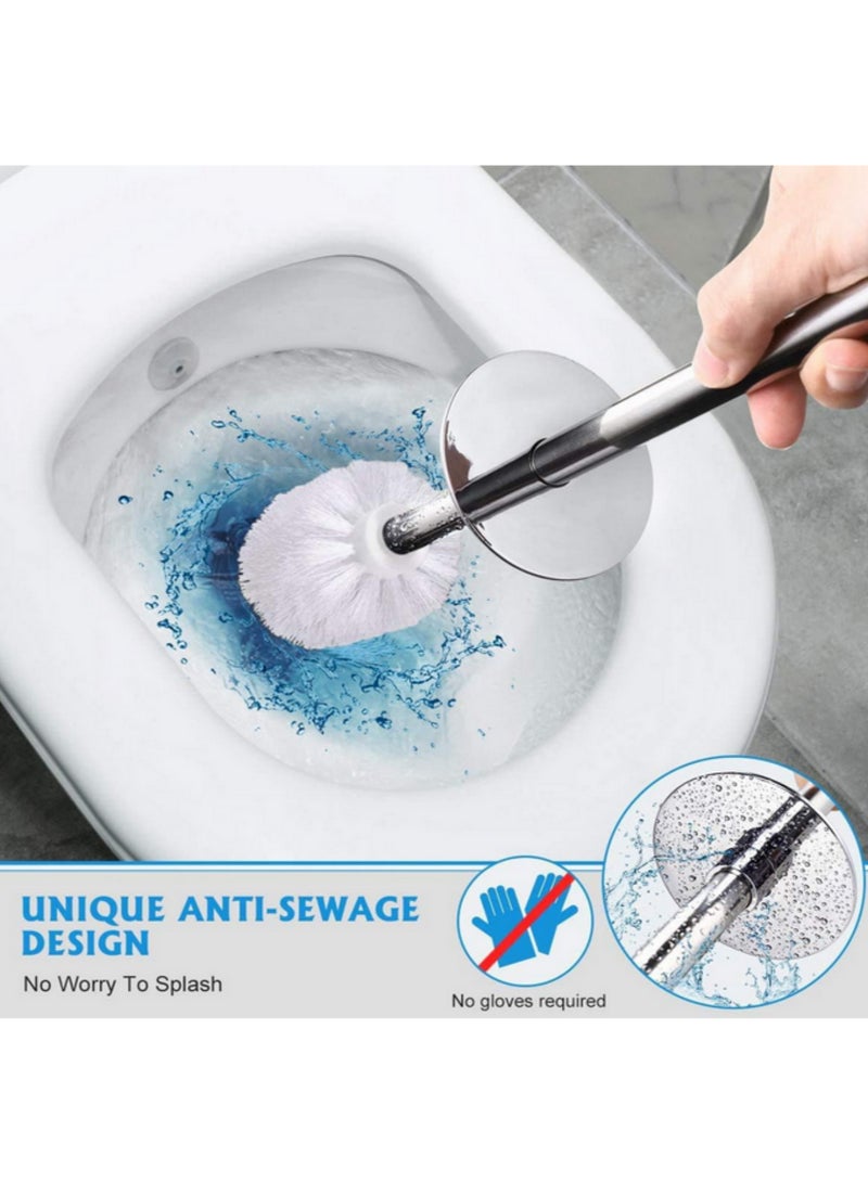 2 Pack Toilet Brush Stainless Steel Handle Waterproof Rustproof Durable Bathroom Brush Holder Set Corner Cleaning Toilet Brush with Long Brush and Handle Antirust Design Soft but Firm Bristles - Image 5