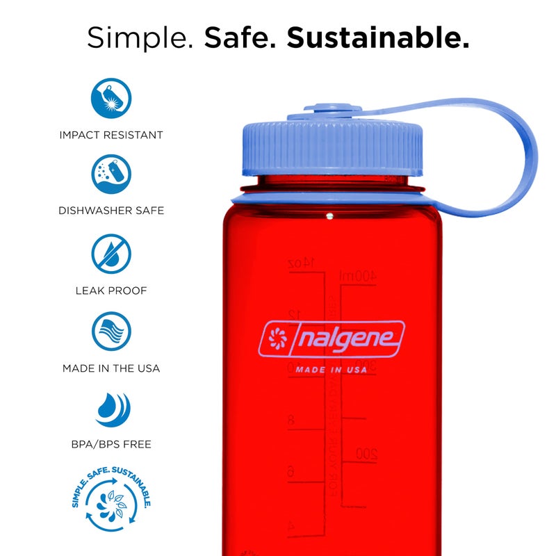 Nalgene Water Bottle - Lightweight Sustain Tritan BPA-Free Shatterproof Bottle for Backpacking  Hiking  Gym  16 OZ  Wide Mouth  Cornflower Blue - Image 2