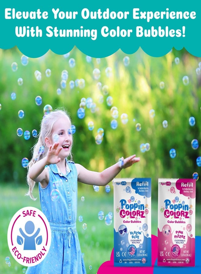 جهاز إطلاق فقاعات ملونة مضيء من WOWMAZING PoppinColorz Cozmic مع محلول فقاعات وردي واحد، ومحلول أزرق واحد، ومحلولين شفافين. صنع في الولايات المتحدة الأمريكية - لا حاجة للغمس - زر ضغط سهل الاستخدام للأيدي الصغيرة. - Image 4