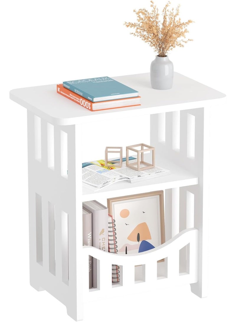 NANAO 3-Tier Side End Table with Storage Shelf Basket, White Small Bedside Table, Slim Narrow Nightstand Small Spaces for Living Room, Bedroom, Bathroom, Balcony - Image 5