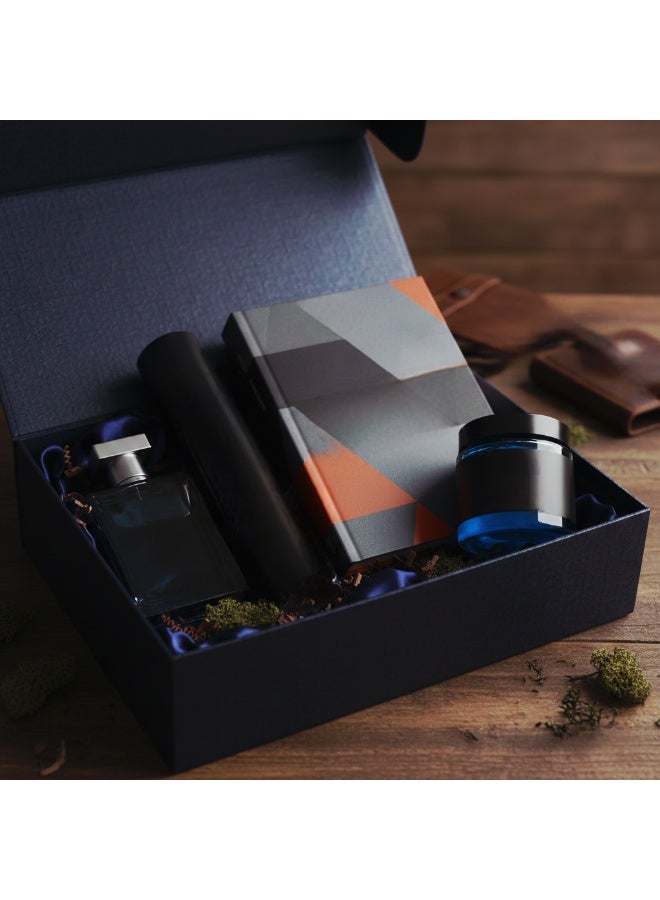 صندوق هدايا رمضان الغامض للرجال (عطر + سبراي للجسم + جل للشعر + كتاب)