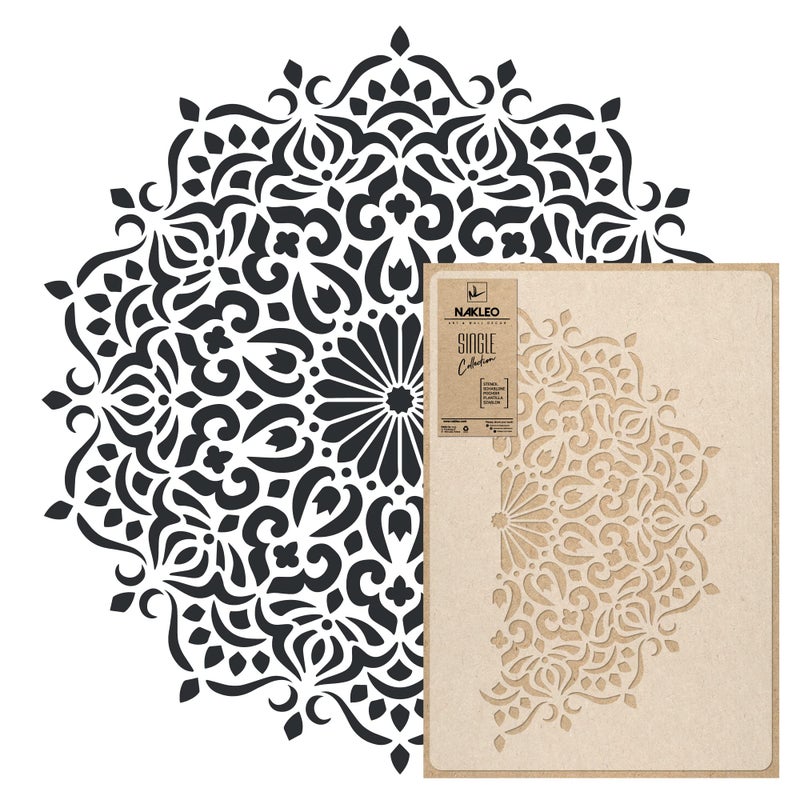 قالب رسم ماندالا الكبير NAKLEO بقطر 232 دائرة شرقية زينة هندسية قالب بلاستيكي قابل لإعادة الاستخدام لفن الحرف اليدوية والديكور على الجدران والأرضيات والخشب والقماش والأثاث