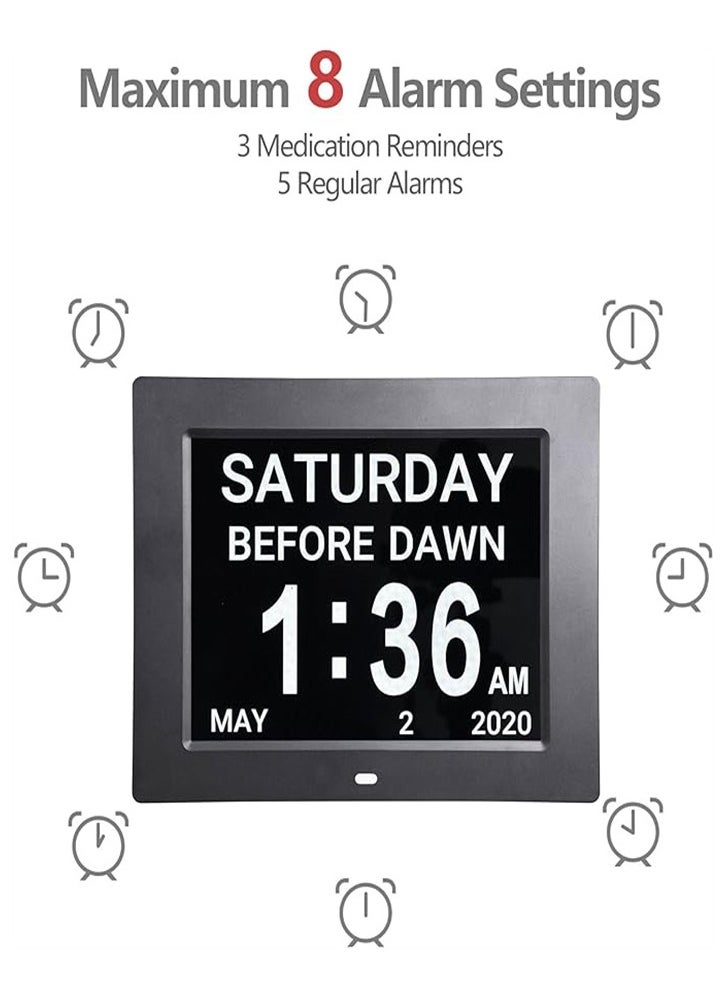 Generic - 8-inch digital alarm clock, special version for the elderly with calendar function (black) - Image 1