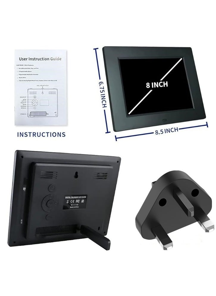 Generic - 8-inch digital alarm clock, special version for the elderly with calendar function (black) - Image 1
