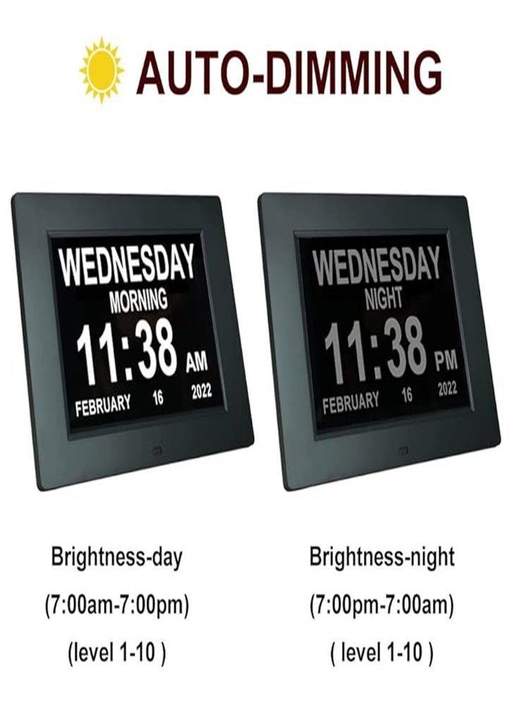 Generic - 8-inch digital alarm clock, special version for the elderly with calendar function (black) - Image 1