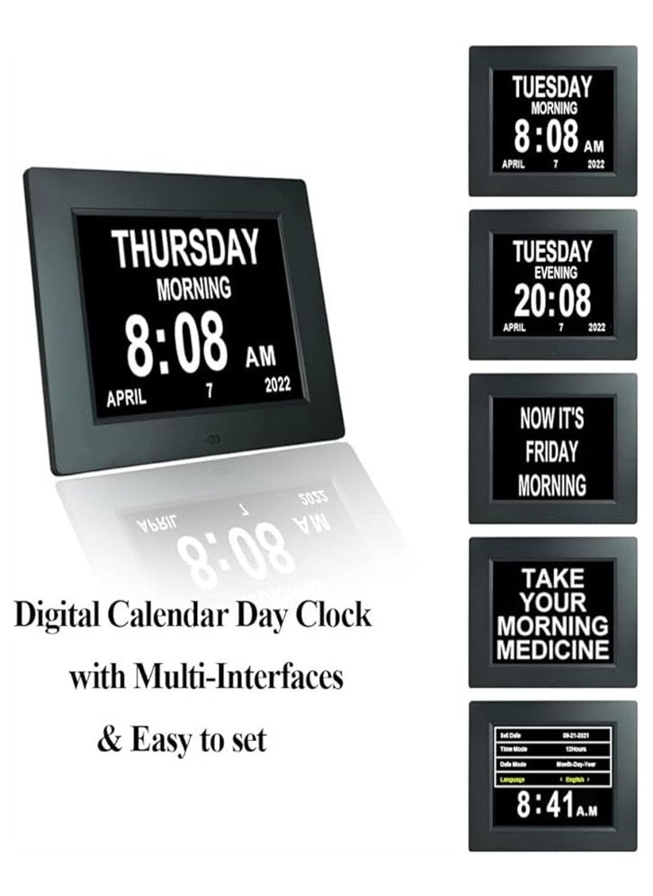 Generic - 8-inch digital alarm clock, special version for the elderly with calendar function (black) - Image 1